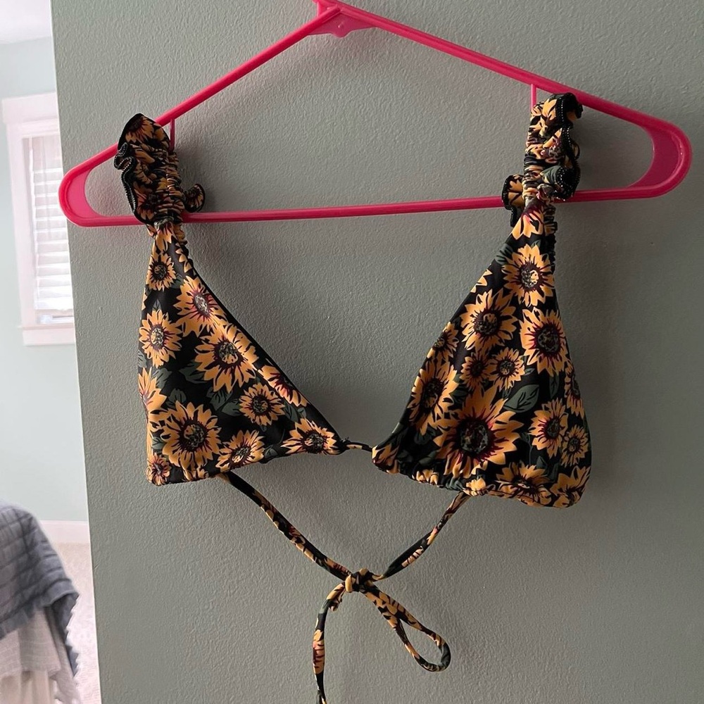 Source Unknown Sunflower Print Bikini - Black and Yellow